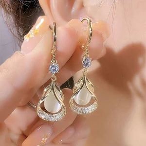 French Trendy Alloy Crystal Waterdrop Dangle <b>Earrings</b> Long Bling Rhinestone Geometric Pendant Jewelry Silver Plated - Product Image 1