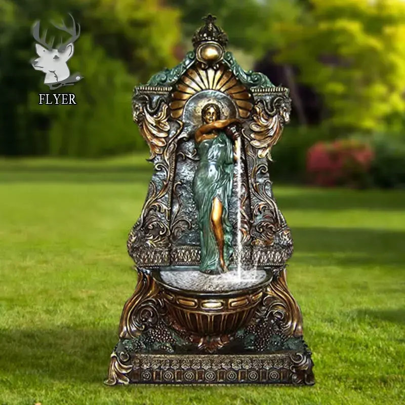 Antique Patio Classic Lady Iron Metal Wall Fountain Brass Outdoor Bronze Wall Fountain Indoor