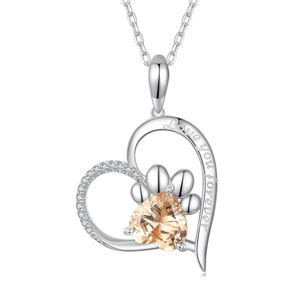 Collar con Colgante de Corazón Chapado en Rodio para Mujer, con Diseño de Huella de Zirconia Cúbica, Grabado 'Te Amo por Siempre', para Uso Diario - Product Image 1