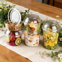 Gobelets en plastique transparent jetables avec logo personnalisé, 8 oz, 12 oz, 16 oz, 24 oz, 32 oz, pour l'emballage de salades de fruits et d'açaï.