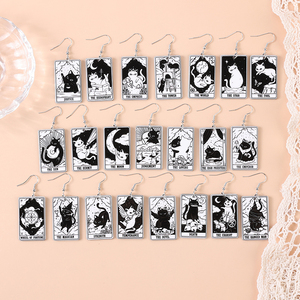 1 par de pendientes de gota, tarjeta de <span class=keywords><strong>Tarot</strong></span> en blanco <span class=keywords><strong>y</strong></span> negro, Luna, <span class=keywords><strong>estrella</strong></span> <span class=keywords><strong>y</strong></span> los amantes, artesanías de adivinación, regalo de joyería de moda - Product Image 1