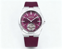 Nouvelle Montre Homme 2026 Rouge Vin de Luxe avec Cadran et Bracelet, Formelle Haut de Gamme, Tourbillon Automatique Mécanique à Réserve de Marche, Qualité Supérieure