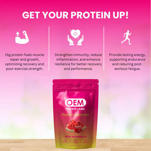 OEM Watermeloen Proteïne Gummies Hoog Proteïne Rijke Snack 17g Wei-eiwit Energie Herstel Energie Gummies Boost Pre-Workout Spierondersteuning - Product Image 4
