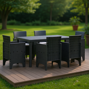 Set da Pranzo da Giardino in Rattan Sintetico Antracite, 7 Pezzi - Product Image 2