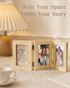 Cadre photo triple panneau en bois naturel pliable, design rectangulaire minimaliste, pour affichage sur table - Product Image 2