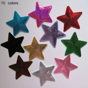 Parche de hierro brillante para bordado, Parche de lentejuelas de Estrella Roja de 9CM y 10 colores - Product Image 1