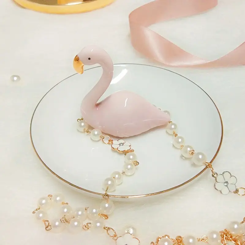 Bandeja anel de flamingo para joias, presente do dia das mães, clássico, europeu, luz de luxo, em cerâmica, rosa