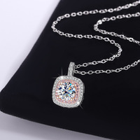 Collier pendentif carré en argent sterling S925 pour femme, plaqué rhodium, chaîne à perles micro-pavées, moissanite blanche, rouge, rose 1