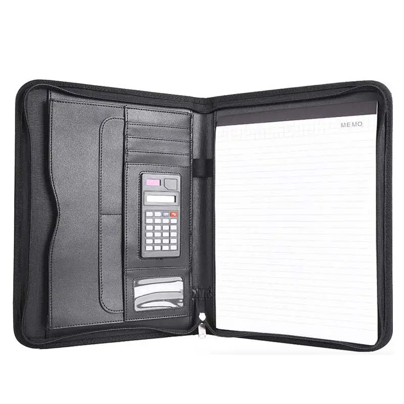 Portafoglio Business Premium con cerniera 10.1 "custodia per Tablet solare calcolatrice scheda di archiviazione blocco cartelle in pelle personalizzate A4