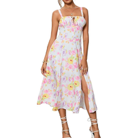 Oem Customize Robe à fente florale et à lacets pour femmes, robe fluide pour fête d'invités de mariage, robe de plage d'été à bretelles