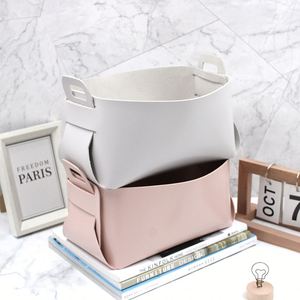 Wholesale Pu Leather <b>Foldable</b> Bin Portable Open Top Organizer for Home Durable Concise Storage <b>Basket</b> With Handles - Product Image 5