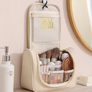 Вместительный Прочный портативный кожаный подвесной дорожный косметический мешок для хранения с застежкой-молнией в национальном стиле - Product Image 6