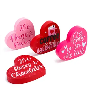 Valentine's Day Table Top Decoration Love Wooden Signs Wooden Heart Shaped Table Decor Romantic Table Centerpiece Sign