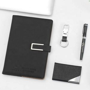Premium Business Corporate PU 100 Sheets Notebook Gift Set Card <b>Holder</b> Key Chain Signature Pen New Year Event Metal Box Set - Product Image 3