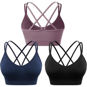 Sports Bras For Women Strappy Cross Back Medium Support <b>Padded</b> Workout Bra Breathable Quick Dry Yoga Fitness <b>Running</b> 3 Pack - Product Image 1