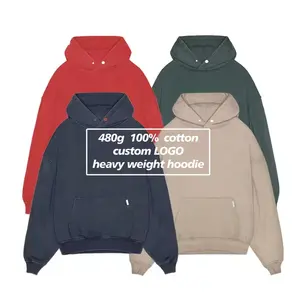 Alta calidad 480 Gsm algodón Atlético 480 Gsmacid lavado Sudadera con capucha Unisex logotipo personalizado polar gota hombro liso Sudadera con capucha hombres