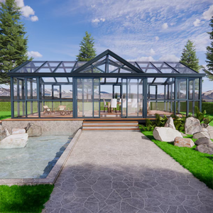 Verrière en aluminium sur mesure avec toit triangulaire en verre |   Extension de villa écologique avec <span class=keywords><strong>solarium</strong></span> extérieur pour jardin - Product Image 2