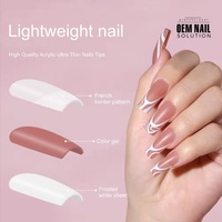 Aillsa OEM 300 pièces/15 tailles Faux ongles de salon préfabriqués en acrylique X-Coat, couverture complète, French Manucure, formes carrées et ovales, à presser, vente en gros