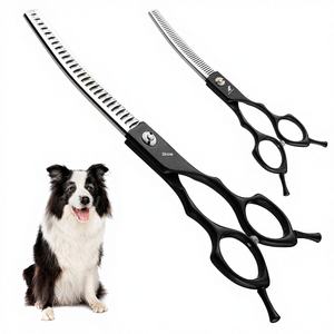 Tijeras de Entresacar para Mascotas de Acero Inoxidable con Hoja Curva de Dientes Tipo Espina de Pescado, Mango Estilo Medon de 6.5 Pulgadas, Color Negro - Product Image 1