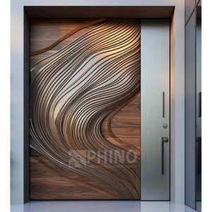 ประตูไม้สักแท้สำหรับบ้าน ประตูทางเข้าหลักภายนอก แกะสลักลาย 3 มิติ ผลิตโดยผู้ผลิตชั้นนำของจีน ปลอดภัย เรียบง่าย - Product Image 2