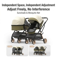 Poussette double pliable de style européen, multifonctionnelle, 3-en-1, en alliage d'aluminium léger, pour jumeaux, avec siège auto