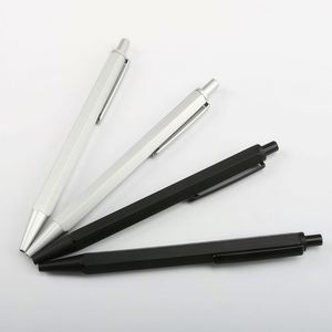 Stylo bille hexagonal de luxe en métal, finitions multiples (argent mat, chrome noir), écologique, rechargeable, avec clip, idéal comme cadeau promotionnel - Product Image 1