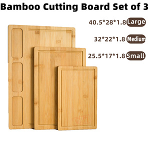 ชุดเขียงไม้ไผ่3ชิ้นทรงสี่เหลี่ยมผืนผ้าพร้อมร่องสำหรับเตรียมอาหารในครัว - Product Image 4