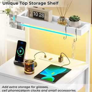 Table de chevet moderne en chêne blanc avec chargeur sans fil, ports USB, 3 tiroirs et éclairage LED pour chambre et salon - Product Image 5