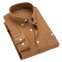 Kemeja Pria Polos Warna Solid Lengan Panjang Slim Fit Bahan Corduroy Kasual Kerah Kancing Sehari-hari Formal Bisnis Murah POLO Oversize Atasan
