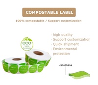 Compostable özel PLA kağıt malzeme gıda kapları etiket kendinden yapışkanlı su çözülebilir etiket etiket