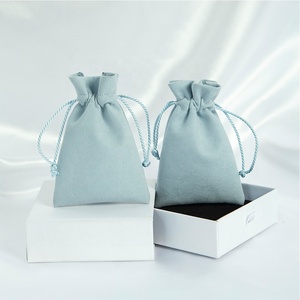 Nouveau Sac à cordon en microfibre bleu ciel de luxe pour bijoux, avec logo personnalisé, pour emballage cadeau, bagues, boucles d'oreilles et protection anti-poussière - Product Image 5