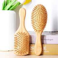 Brosse à cheveux en bambou écologique naturelle démêlante avec logo personnalisé et manche massant