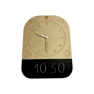 Horloge Montessori en bois de bouleau de haute qualité pour enfants, jouet éducatif pour apprendre l'heure avec tableau de correspondance et surface tableau noir OEM ODM MOT-0060 - Product Image 1