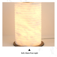 Lampe de bureau en albâtre translucide à texture ondulée cylindrique, base plate en acier inoxydable, LED, lumière douce 3000K, lumière chaude pour maison moderne