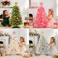 Tisch-Weihnachtsbaum-Set aus PVC, 90 cm, mit glitzerndem Sternaufsatz, batteriebetrieben, warmweiße LED-Lichter, 50-teiliges vollständiges Deko-Set für drinnen