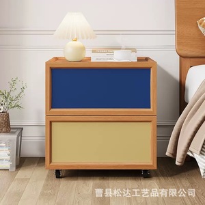 Mesita de noche moderna minimalista de madera, gabinete de almacenamiento de madera maciza de doble capa, estante giratorio para uso doméstico en dormitorios. - Product Image 1