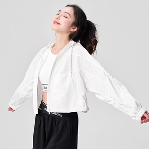 Veste légère à <span class=keywords><strong>capuche</strong></span> pour femmes, protection solaire, séchage rapide, respirante, courte, anti-UV, pour le yoga en plein air, la remise en forme, les vêtements décontractés - Product Image 6