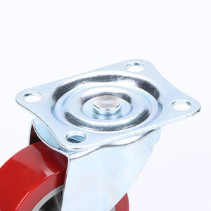 Polyurethane Swivel Caster 2.5 Inch Industrial Heavy Duty With Iron Core Firm Tread Red Wheel Bolt Hole Mount - Product Image 1