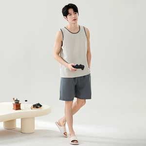 <span class=keywords><strong>Pigiama</strong></span> da <span class=keywords><strong>Uomo</strong></span> LongD in Maglia, Canotta e <span class=keywords><strong>Pantaloncini</strong></span>, 100% Poliestere, Abbigliamento Casual per Casa, Traspirante, Morbido, Confortevole, Delicato sulla Pelle - Product Image 2