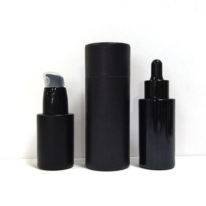 Luxury <b>Empty</b> Cylinder 30ml Ombre Gradient Black Flat Shoulder Cosmetic Facial Glass Serum <b>Bottle</b> Screen Printed Custom Color - Product Image 6