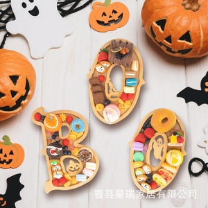 Bandeja de madera creativa con alfabeto, bandeja para Halloween, color madera natural, bandejas para servir para el aprendizaje del inglés para niños - Product Image 1