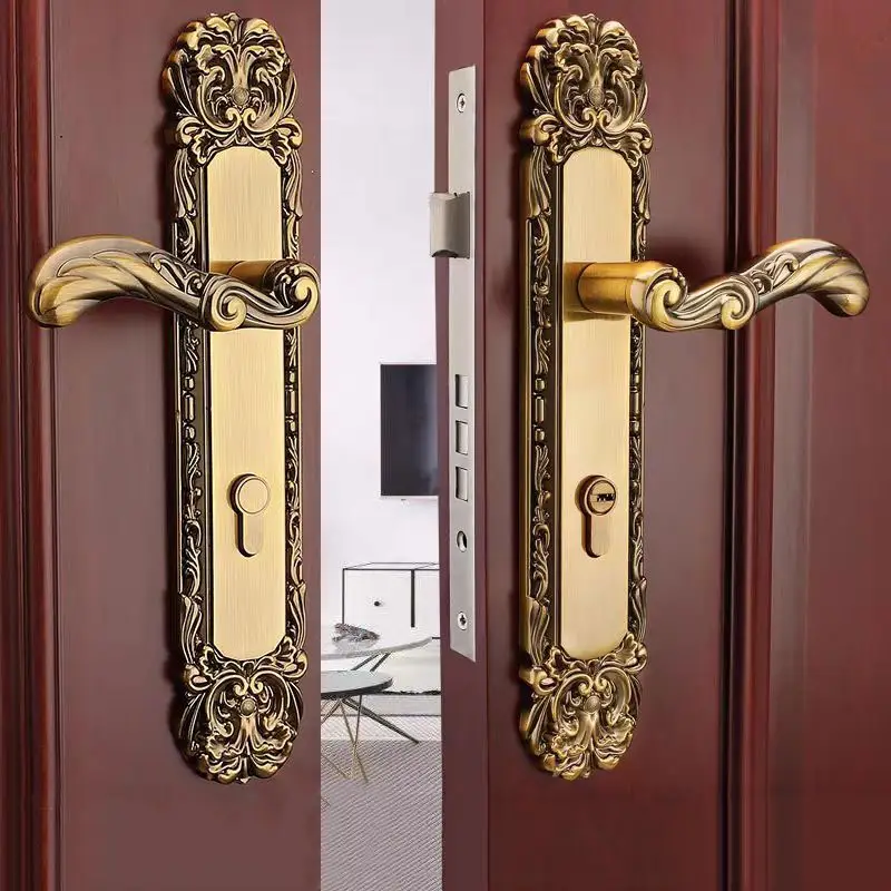 Ahşap kapılar için lüks villa kapı kolu kilidi alüminyum alaşım ön kapı kilit seti giriş