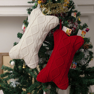 Wholesale Hanging <strong>Dog</strong> <strong>Christmas</strong> <strong>Stocking</strong> Bone Shape Knit Red Green White Khaki Gray <strong>Christmas</strong> <strong>Stockings</strong> <strong>for</strong> Pets - Product Image 1
