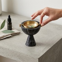 MAXERY Sanatsal Nero Marquina Mermer Kokulu Yağ Yakıcı Lüks Kaide Taş Mumluk Geometrik Aromaterapi Difüzörü