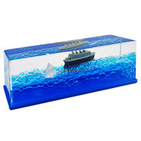 Presse-papier liquide bleu vague, bateau de croisière, cadeaux fluides, décoration de bureau et ornement de maison, presse-papier flottant aquatique