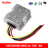 Convertidor de CC a CC de 12 V/24 V (9-36 V) a 12 V, Módulo Reductor de Voltaje de 24 V CC a 12 V CC, Fuente de Alimentación CC Regulada de 5 A y 60 W para LED