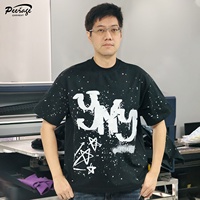 T-shirt noir surdimensionné de haute qualité à imprimé DTG éclaboussures mixte pour hommes T-shirt en coton épais pour hommes