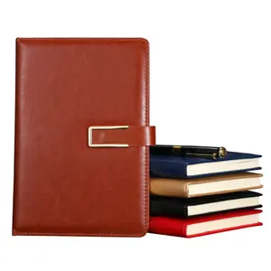 Buku catatan kulit PU Pria & Wanita, ukuran A5 dengan penutup gesper magnetik buku catatan jurnal berjajar untuk Pria & Wanita