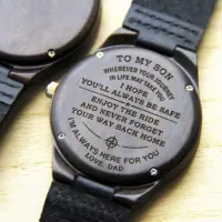 Reloj de madera grabado para hombre y mujer, de cuero auténtico, regalo personalizado, de eBay