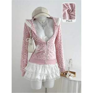 Sudadera con capucha y cremallera con estampado de leopardo personalizado para mujer, chaqueta ajustada de forro polar estilo Y2K para adolescentes - Product Image 1